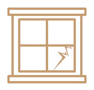 Fenster mit einem Riss in der unteren Ecke.
